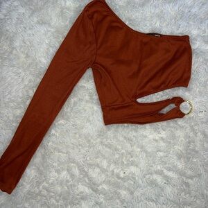 Fashion Nova Rust One-Shoulder Crop Top